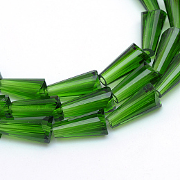 Honeyhandy Transparent Glass Bead Strands, Cone, Green, 12x6mm, Hole: 2mm, about 50pcs/strand, 24 inch