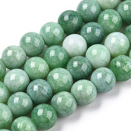 Honeyhandy Opaque Crackle Glass Round Beads Strands, Imitation Stones, Round, Green, 8~9mm, Hole: 1.5mm, about 104~106pcs/strand, 30.31~31.10 inch(77~79cm)