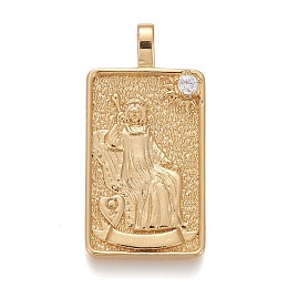 Honeyhandy Brass Micro Pave Clear Cubic Zirconia Pendants, Real 18K Gold Plated, Tarot Card Charms, The Empress, The Empress III, 30x15x4mm, Hole: 3~4mm