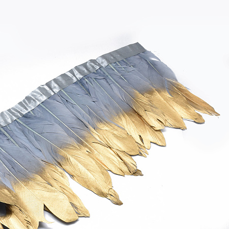 Arricraft Golden Plated Goose Feather Cloth Strand Costume Accessories, Dyed, LightSteelBlue, 150~180x4mm; about 2m/bag
