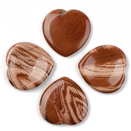 Honeyhandy Natural Red Jasper Thumb Worry Stone, Pocket Palm Stones, for Healing Reiki Stress Relief, Heart Shape, 39~40x39~40x5~6mm