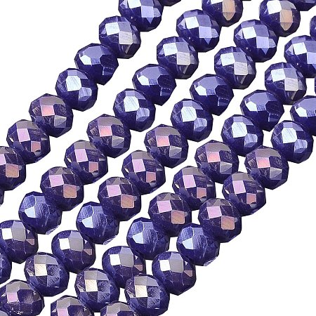 NBEADS 20 Strands Full Luster Plated Faceted Abacus Dark Blue Electroplate Glass Bead Strands with 6x4mm,Hole:1mm,about 88pcs/strand