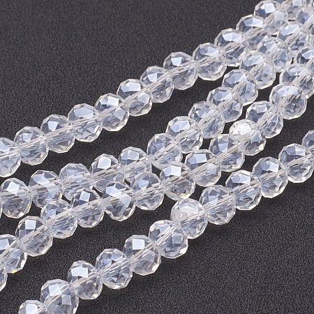 NBEADS 144pcs/bag Pearl Luster Plated Faceted Abacus White Handmade Glass Beads For Jewelry making with 8mm in diameter,5mm thick,Hole:1mm