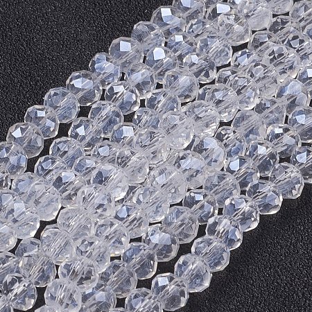 NBEADS 10 Strands Pearl Luster Plated Crystal Suncatcher Faceted Abacus Clear Glass Beads Strands With 6x4mm,Hole: 1mm,About 100pcs/strand