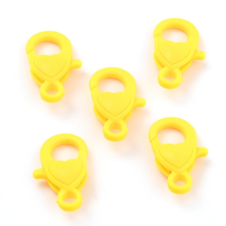 Honeyhandy Plastic Lobster Claw Clasps, Heart, Yellow, 22.5x13x6.5mm, Hole: 3mm