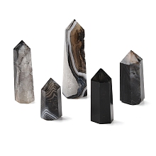 Tower Natural Dyed & Heated Dyed & Heated Black Agate Healing Stone Wands, Energy Balancing Meditation Therapy Decors, Hexagon Prism, 17~29x12~29x45~90mm