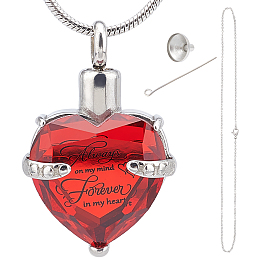 CREATCABIN Heart Cremation Urn Necklace for Ashes Birthstone Crystal Memorial Keepsake Pendant Always on My Mind Forever in My Heart Ash Holder Stainless Steel Waterproof with Fill Kit(January-Red)