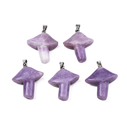 Natural Amethyst Pendants, with Stainless Steel Snap On Bails, Mushroom, Stainless Steel Color, 27.5~28.5x23~25x9.5~10.5mm, Hole: 3x5mm