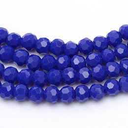 Honeyhandy Opaque Solid Glass Bead Strands, Faceted(32 Facets) Round, Medium Blue, 6mm, Hole: 1mm, about 100pcs/strand, 24 inch