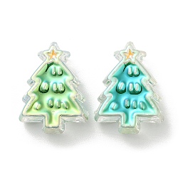 UV Plating Acrylic Beads, with Enamel, Iridescent, Christmas Decorations Theme, Christmas Tree, 23x17x8.5mm, Hole: 3.5mm