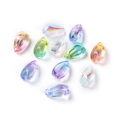 NBEADS Transparent Glass Charms, Drop Shaped Petal, Two Tone, Mixed Color, 13x8x5.5mm, Hole: 1.2mm
