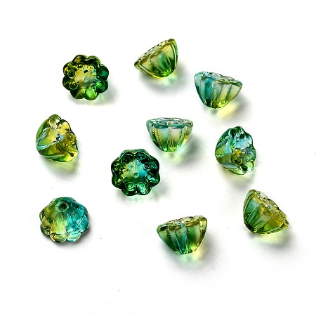 ARRICRAFT Transparent Glass Beads, Lotus Pod, Green, 10.5x6.5mm, Hole: 1.4mm