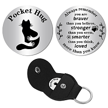 CREATCABIN Pocket Hug Token Long Distance Relationship Keepsake Stainless Steel Double Sided Inspirational Gift with PU Leather Keychain for Friend Daughter Son 1.2 Inch-Always Remember You Are Braver