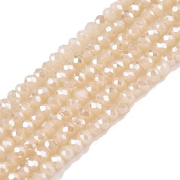 Electroplate Glass Beads Strands, Pearl Luster Plated, Faceted, Rondelle, Blanched Almond, 2.5x2mm, Hole: 0.7mm, about 154~161pcs/strand, 11.7~12.09 inch(30~31cm), about 90~100 strands/set