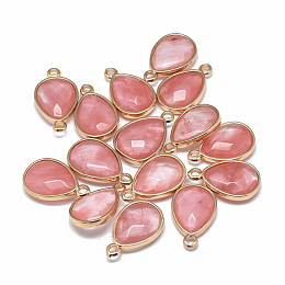 Arricraft Cherry Quartz Glass Pendants, with Golden Tone Brass Findings, Faceted, teardrop, 23x14~15x6~7mm, Hole: 2mm