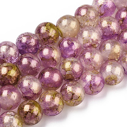 Honeyhandy Baking Painted Crackle Glass Bead Strands, with Gold Powder, Round, Dark Violet, 8mm, Hole: 1.2mm, about 103pcs/strand, 30.08~30.7''(76.4~78cm)