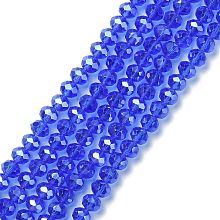 Honeyhandy Glass Beads Strands, Pearl Luster Plated, Crystal Suncatcher, Faceted Rondelle, Royal Blue, 8x6mm, Hole: 1mm, about 68~70pcs/strand, 15 inch