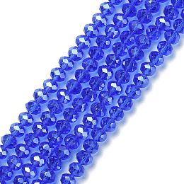 Honeyhandy Glass Beads Strands, Pearl Luster Plated, Crystal Suncatcher, Faceted Rondelle, Royal Blue, 8x6mm, Hole: 1mm, about 68~70pcs/strand, 15 inch