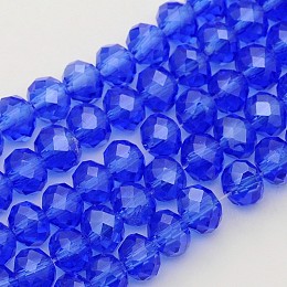 Honeyhandy Glass Beads Strands, Pearl Luster Plated, Crystal Suncatcher, Faceted Rondelle, Royal Blue, 6x4mm, Hole: 1mm, about 87~90pcs/strand, about 14 inch