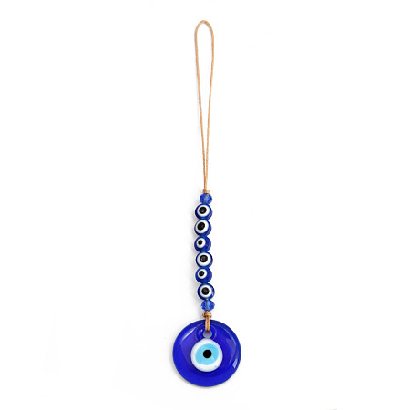 Honeyhandy Flat Round with Evil Eye Glass Pendant Decorations, Hemp Rope Hanging Ornament, Royal Blue, 170mm