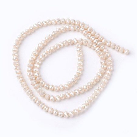 NBEADS 20 Strands Full Luster Plated Faceted Abacus Navajo White Electroplate Glass Bead Strands with 4x3mm,Hole: 1mm,about 138pcs/strand