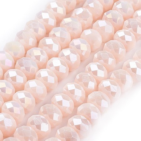 NBEADS 20 Strands Full Luster Plated Glass Beads, Faceted, Abacus, Navajo White, 8x6mm, Hole: 1mm; about 70pcs/strand, 17.7