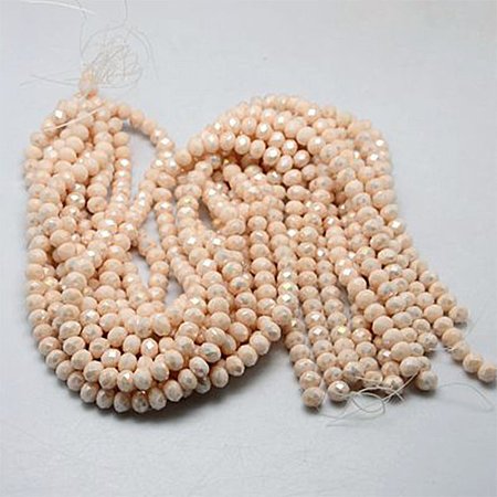 NBEADS 1 Strand Full Luster Plated Faceted Abacus Navajo White Electroplate Glass Bead Strands With 4x3mm,Hole: 1mm,About 138pcs/strand
