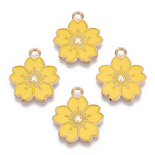 Honeyhandy Alloy Enamel Pendants, Sakura Flower, Light Gold, Gold, 20.5x17.5x1.5mm, Hole: 2mm