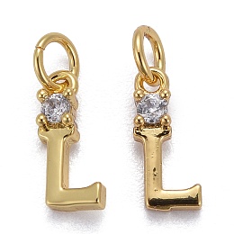 Honeyhandy Brass Micro Pave Clear Cubic Zirconia Pendants, with Jump Rings, Real 18K Gold Plated, Long-Lasting Plated, Letter, Letter.L, 10x4x2mm