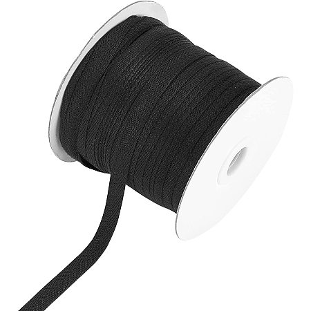 NBEADS 80 Yards(73.15m)/Roll Cotton Tape Ribbons, Herringbone Cotton Webbings, 10mm Wide Flat Cotton Herringbone Cords for Knit Sewing DIY Crafts, Black