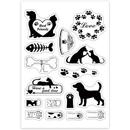 GLOBLELAND Cat Dog Clear Stamps Silicone Stamp Seal with Foot Prints Friends Letters for Card Making Decoration and DIY Scrapbooking