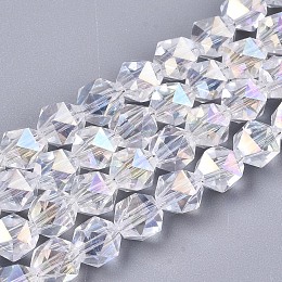 Electroplate Transparent Glass Beads Strands, AB Color Plated, Faceted, Round, Clear, 6x6x6mm, Hole: 1mm, about 100pcs/strand, 22.44 inch(57cm)