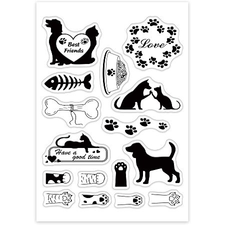 GLOBLELAND Cat Dog Clear Stamps Silicone Stamp Seal with Foot Prints Friends Letters for Card Making Decoration and DIY Scrapbooking
