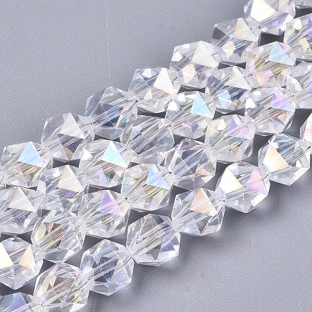 Honeyhandy Electroplate Transparent Glass Beads Strands, AB Color Plated, Faceted, Round, Clear, 6x6x6mm, Hole: 1mm, about 100pcs/strand, 22.44 inch(57cm)
