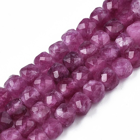 Natural Quartz Beads Strands, Dyed, Faceted, Cube, Old Rose, 5.5x6x6mm, Hole: 1mm, about 61~62pcs/srand, 12.99 inch~13.19 inch(33cm~33.5cm)