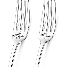 GLOBLELAND 2Pcs Let's Have Dinner Together Forever Engraved Fork with Gift Box Stainless Steel Table Forks for Friends Families Festival Christmas Birthday Wedding, 8Inches