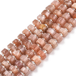 Honeyhandy Natural Sunstone Beads Strands, with Seed Beads, Heishi Beads, Flat Round/Disc, 6~6.5x3~3.5mm, Hole: 1mm, about 35~42pcs/strand, 7.09 inch~7.68 inch(18~19.5cm)