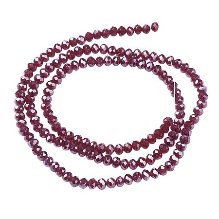 NBEADS 10 Strands Pearl Luster Plated Crystal Suncatcher Faceted Abacus DarkRed Glass Beads Strands with 4x3mm,Hole: 1mm,about 150pcs/strand