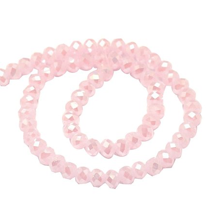 NBEADS 20 Strands Full Luster Plated Faceted Abacus Pink Electroplate Glass Bead Strands with 6x4mm,Hole:1mm,about 88pcs/strand
