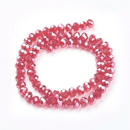 NBEADS 10 Strands Pearl Luster Plated Crystal Suncatcher Faceted Abacus Red Glass Beads Strands With 8x6mm,Hole: 1mm,About 72pcs/strand