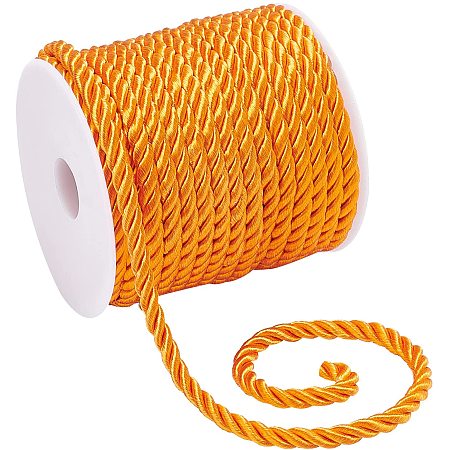 Pandahall Elite 19 Yards Braided Cord Trim 5mm Orange Shiny Cord Rope Decorative Twine Cord 3-Ply Polyester Cord Viscose Cording for Home Décor, Curtain Tieback, Honor Cord,18m