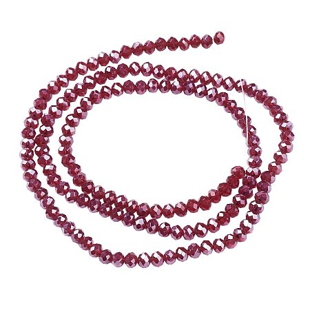 NBEADS 1 Strand Pearl Luster Plated Crystal Suncatcher Faceted Abacus Red Glass Beads Strands with 4x3mm,Hole: 1mm,about 150pcs/strand