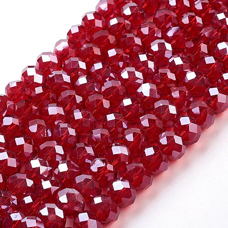 NBEADS 1 Strand Pearl Luster Plated Crystal Suncatcher Faceted Abacus Red Glass Beads Strands with 10x7mm,Hole: 1mm,about 72pcs/strand