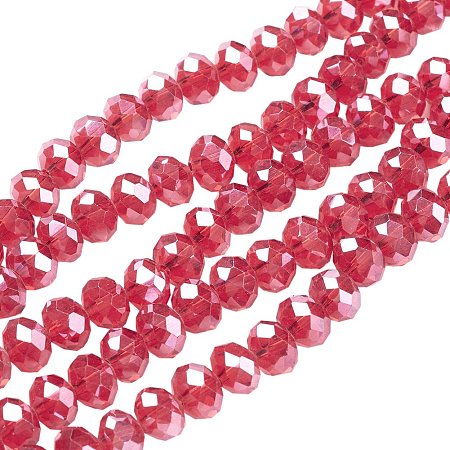NBEADS 1 Strand Pearl Luster Plated Crystal Suncatcher Faceted Abacus Red Glass Beads Strands with 8x6mm,Hole: 1mm,about 72pcs/strand