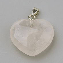 Honeyhandy Natural Rose Quartz Pendants, with Alloy Findings, Heart, Platinum, 27~29x28x11mm, Hole: 3.5x5mm