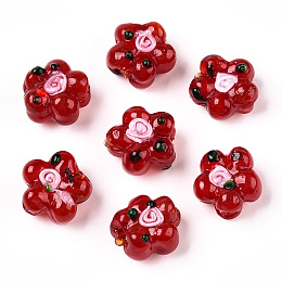 Handmade Lampwork Beads Strands, Bumpy, Flower, FireBrick, 13.5~14x14.5~15x7~8mm, Hole: 1.4mm, about 28pcs/strand, 14.57 inch(37cm)