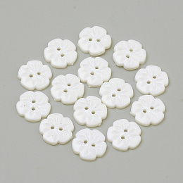 Honeyhandy 2-Hole Acrylic Buttons, Flower, White, 15x2.5mm, Hole: 1.5mm