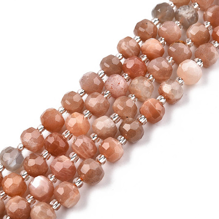 Honeyhandy Natural Sunstone Beads Strands, with Seed Beads, Faceted, Rondelle, 8x6mm, Hole: 1mm, about 20~22pcs/strand, 7.09 inch(18cm)