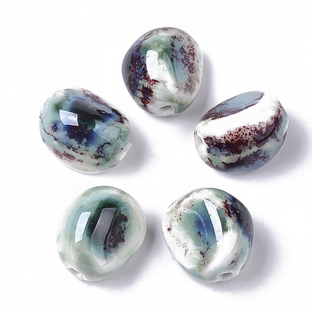 ARRICRAFT Handmade Porcelain Beads, Fancy Antique Glazed Porcelain, Garlic Clove, Turquoise, 18~21x16~18.5x14~15mm, Hole: 2~2.5mm