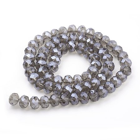 NBEADS 1 Strand Pearl Luster Plated Crystal Suncatcher Faceted Abacus Dark Gray Glass Beads Strands with 8x6mm,Hole: 1mm,about 72pcs/strand